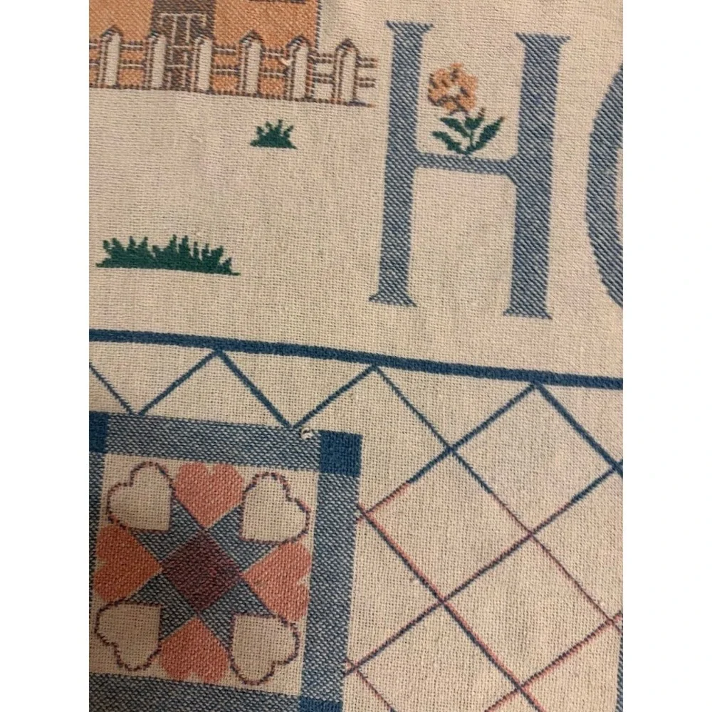 Vintage Home Sweet Home Woven Tapestry Throw Blanket Fringed Cottagecore 48x34